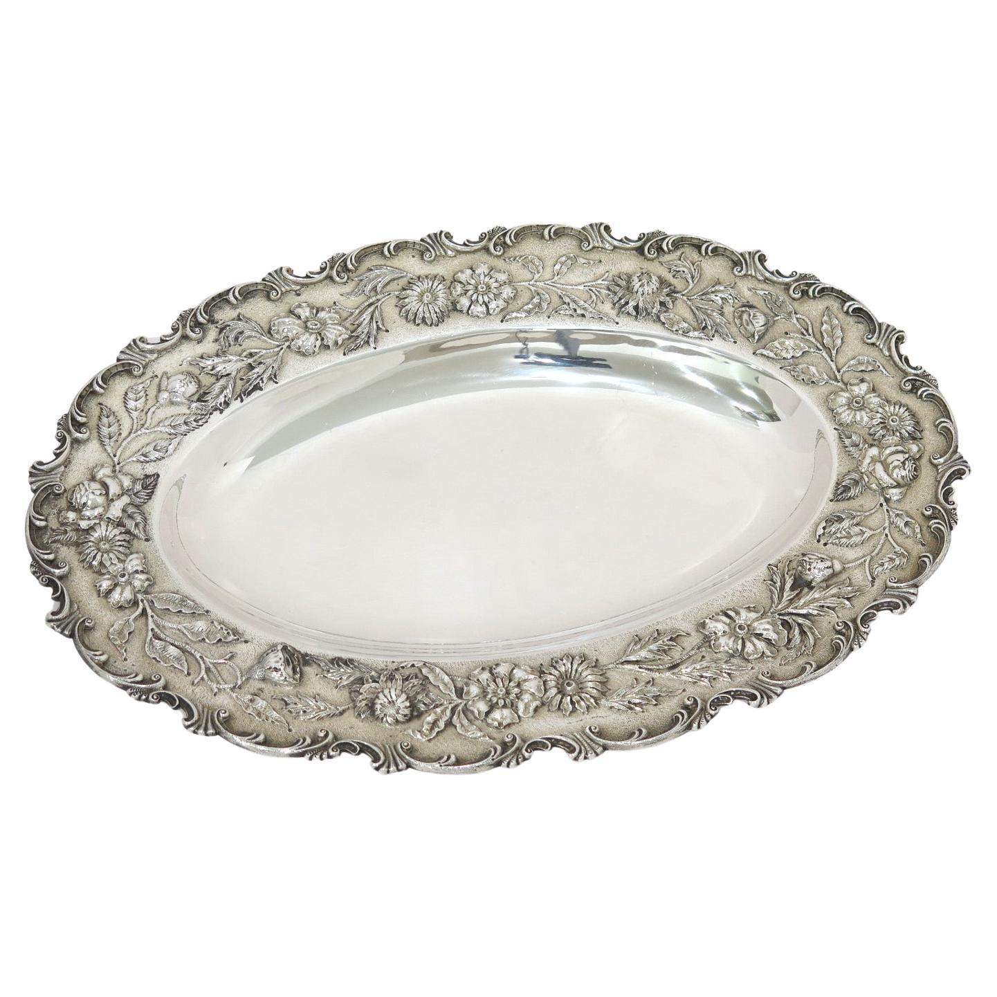 Sterling Silver S. Kirk & Son Antique Floral Repousse Oval Platter