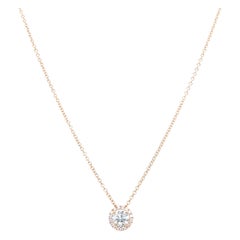 Collier à pendentif solitaire en or rose 14 carats avec diamants taille ronde de 0,90 carat