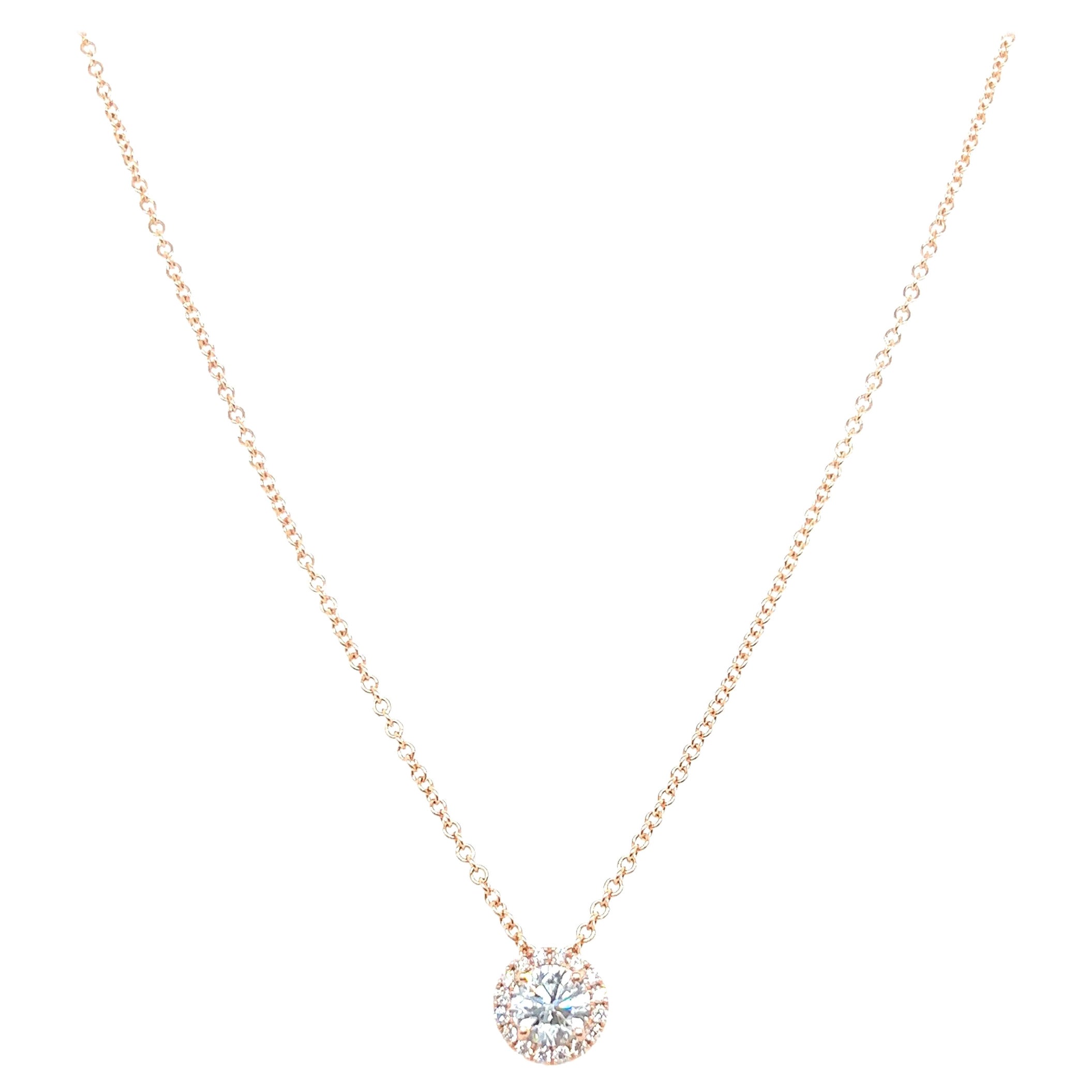 Collana con ciondolo solitario in oro giallo 14k da 0,90 carati con diamanti taglio rotondo