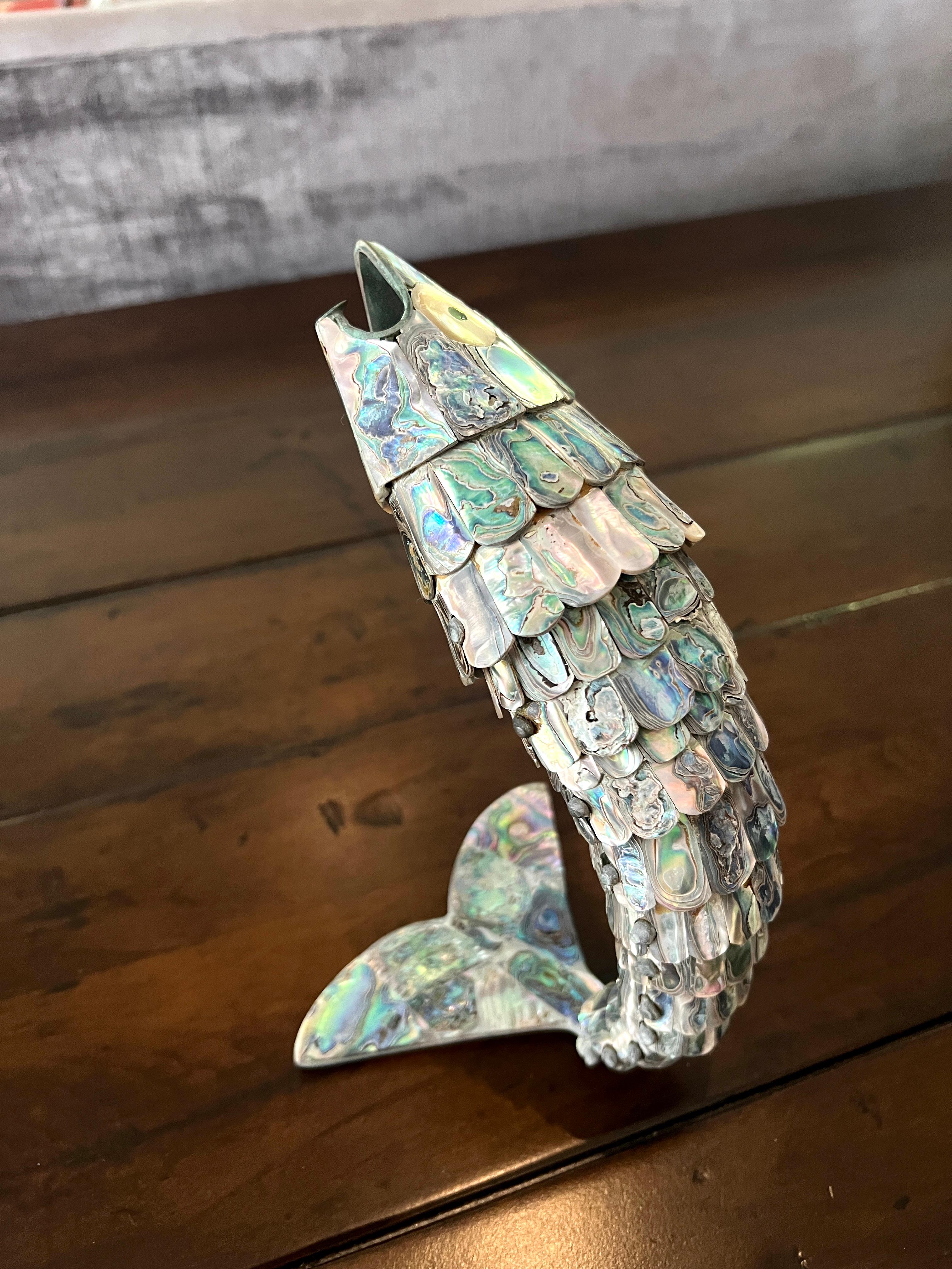 14 Inch Abalone and Brass Fish Bottle Opener in the Style of Los Castillo 3