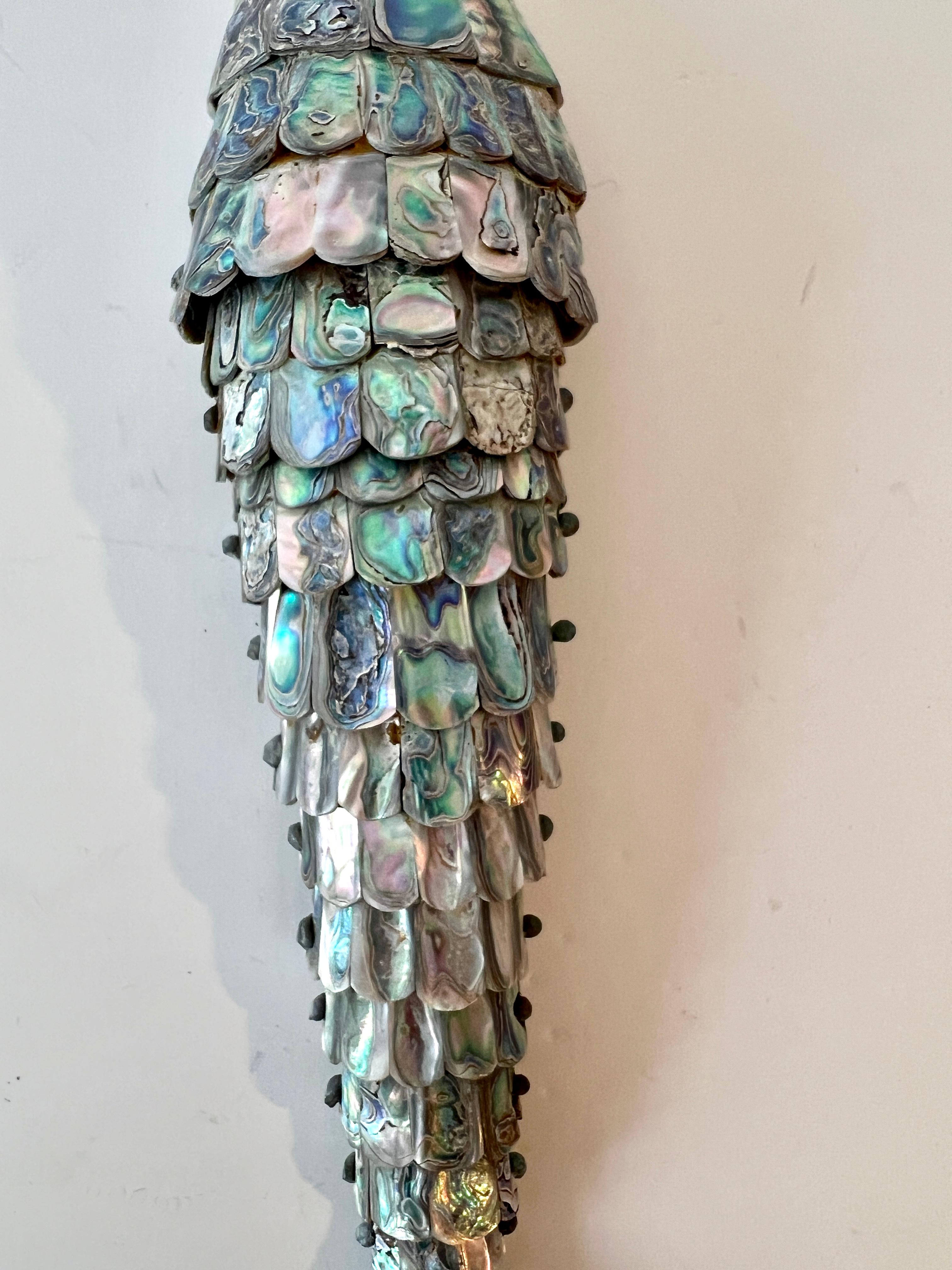 14 Inch Abalone and Brass Fish Bottle Opener in the Style of Los Castillo In Good Condition In Los Angeles, CA