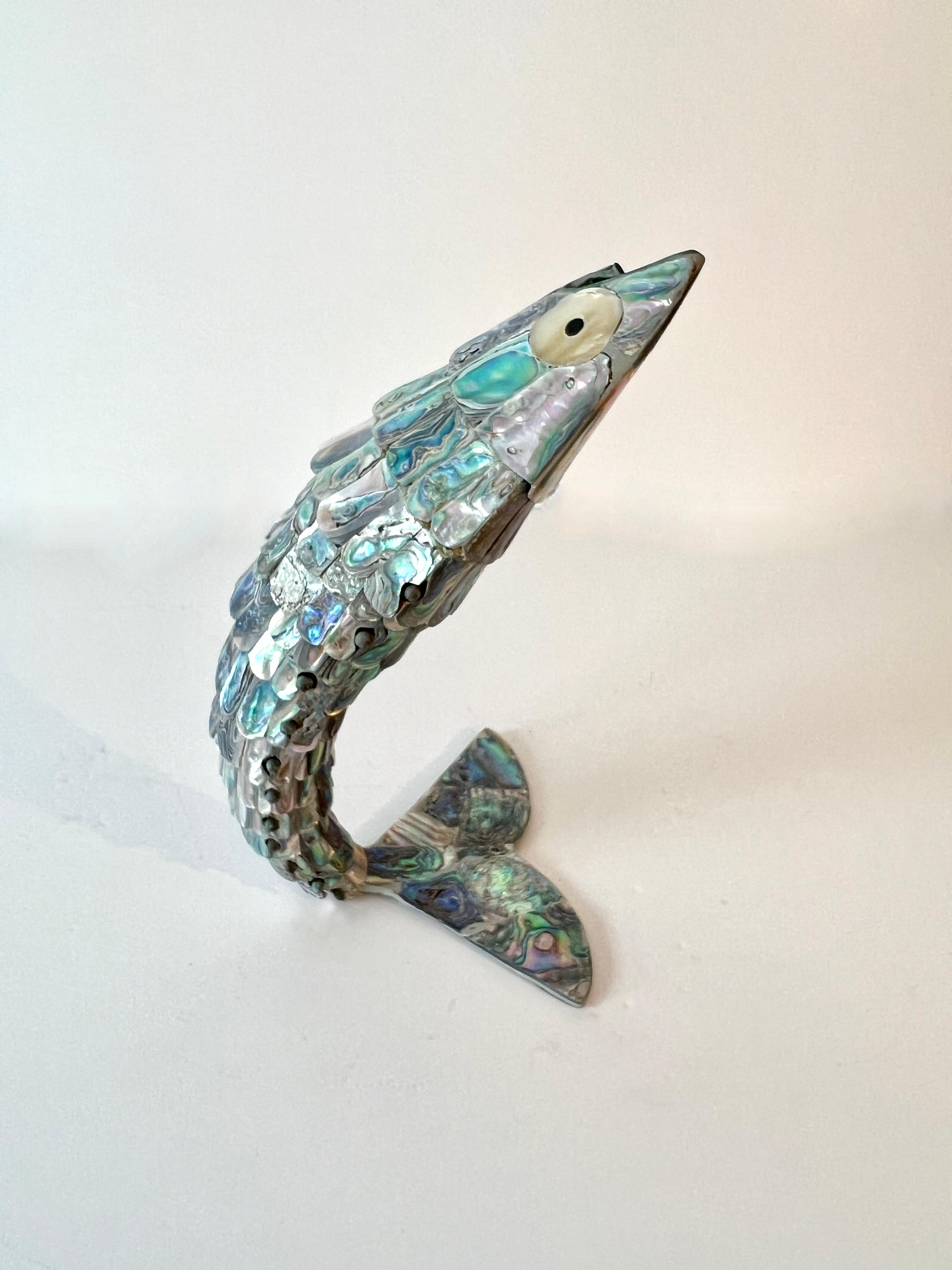 20th Century 14 Inch Abalone and Brass Fish Bottle Opener in the Style of Los Castillo