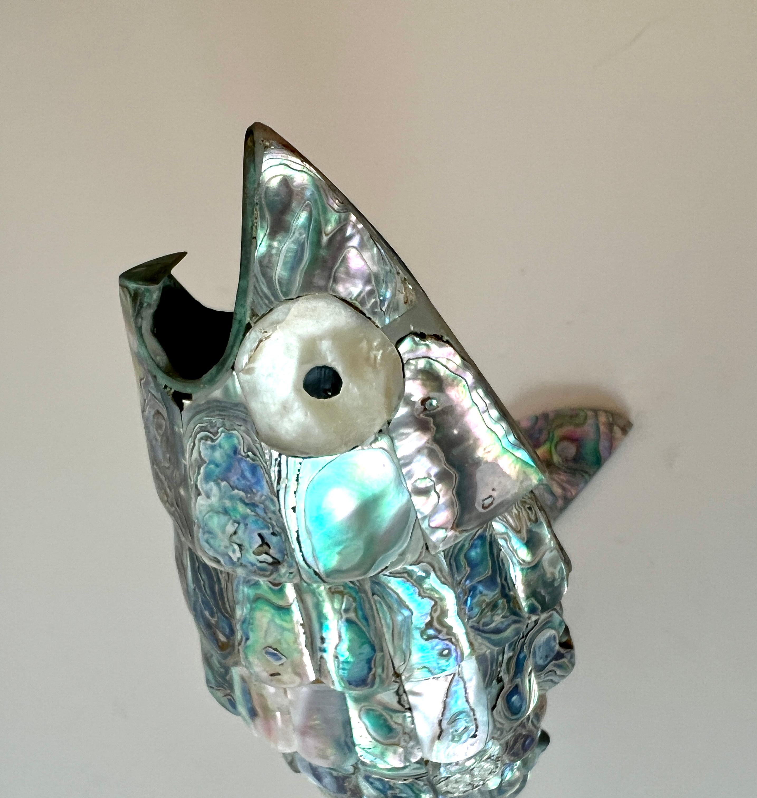 14 Inch Abalone and Brass Fish Bottle Opener in the Style of Los Castillo 1