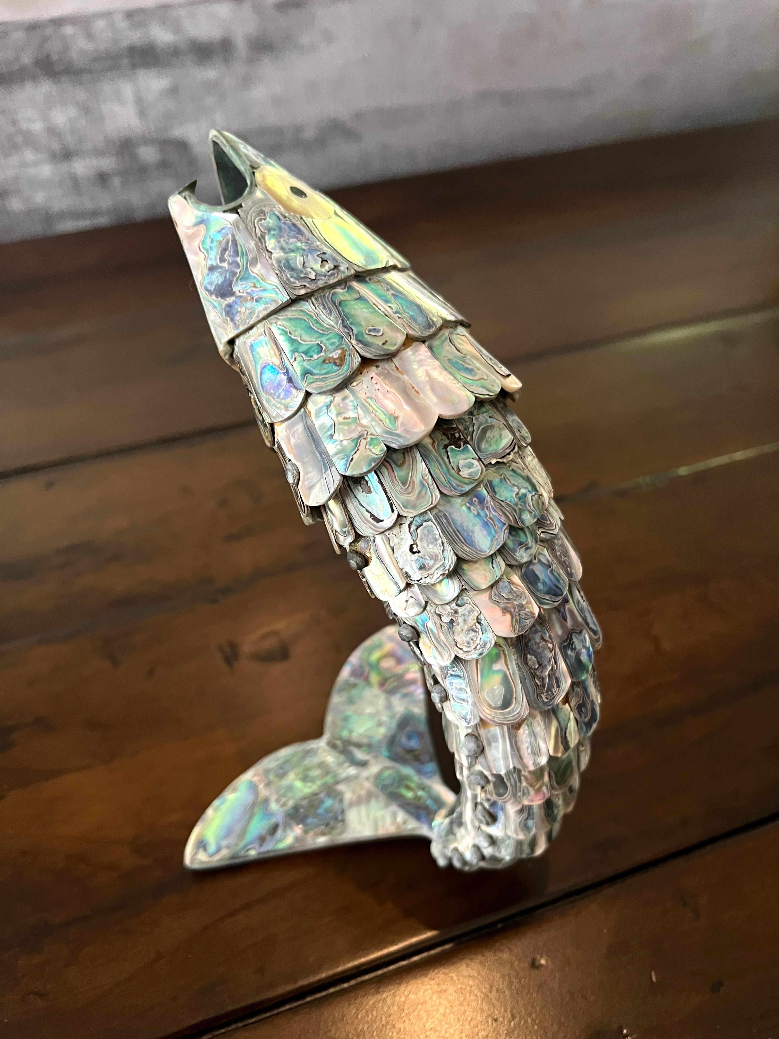 14 Inch Abalone and Brass Fish Bottle Opener in the Style of Los Castillo 2