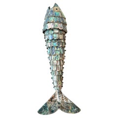 14 Inch Abalone and Brass Fish Bottle Opener in the Style of Los Castillo