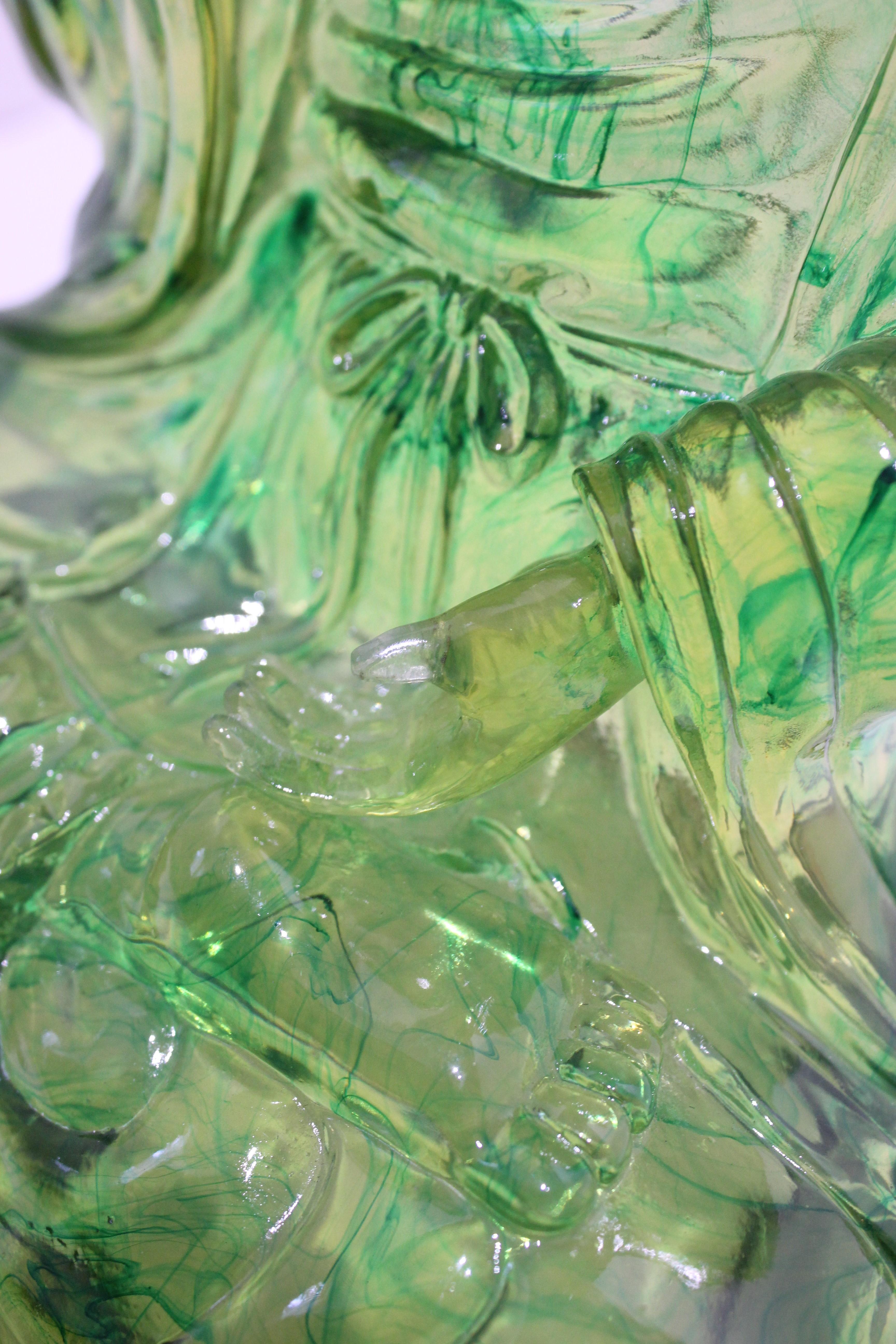Dyed Green Lucite Seated Buddha