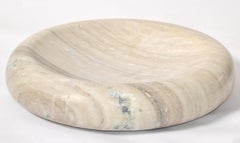 14 Inches Mid-Century Modern Round Tan Carrara Marble Bowl Centerpiece Italy
