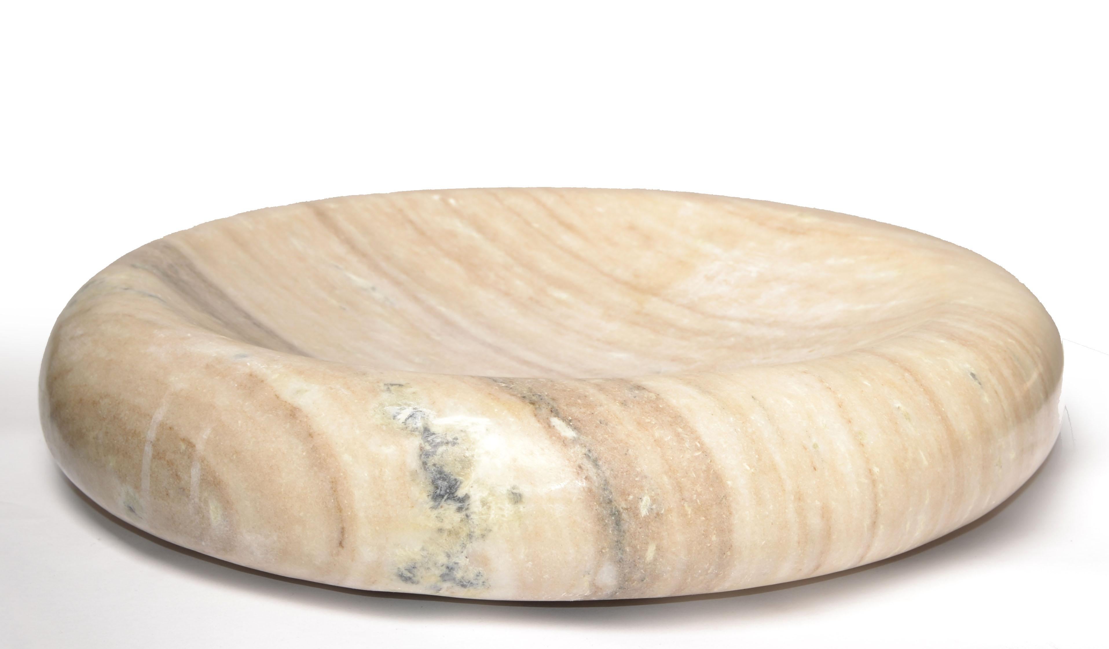 14 Zoll Moderne Schale aus braunem Carrara-Marmor, Mid-Century Modern, Tafelaufsatz, Italien (Italienisch) im Angebot