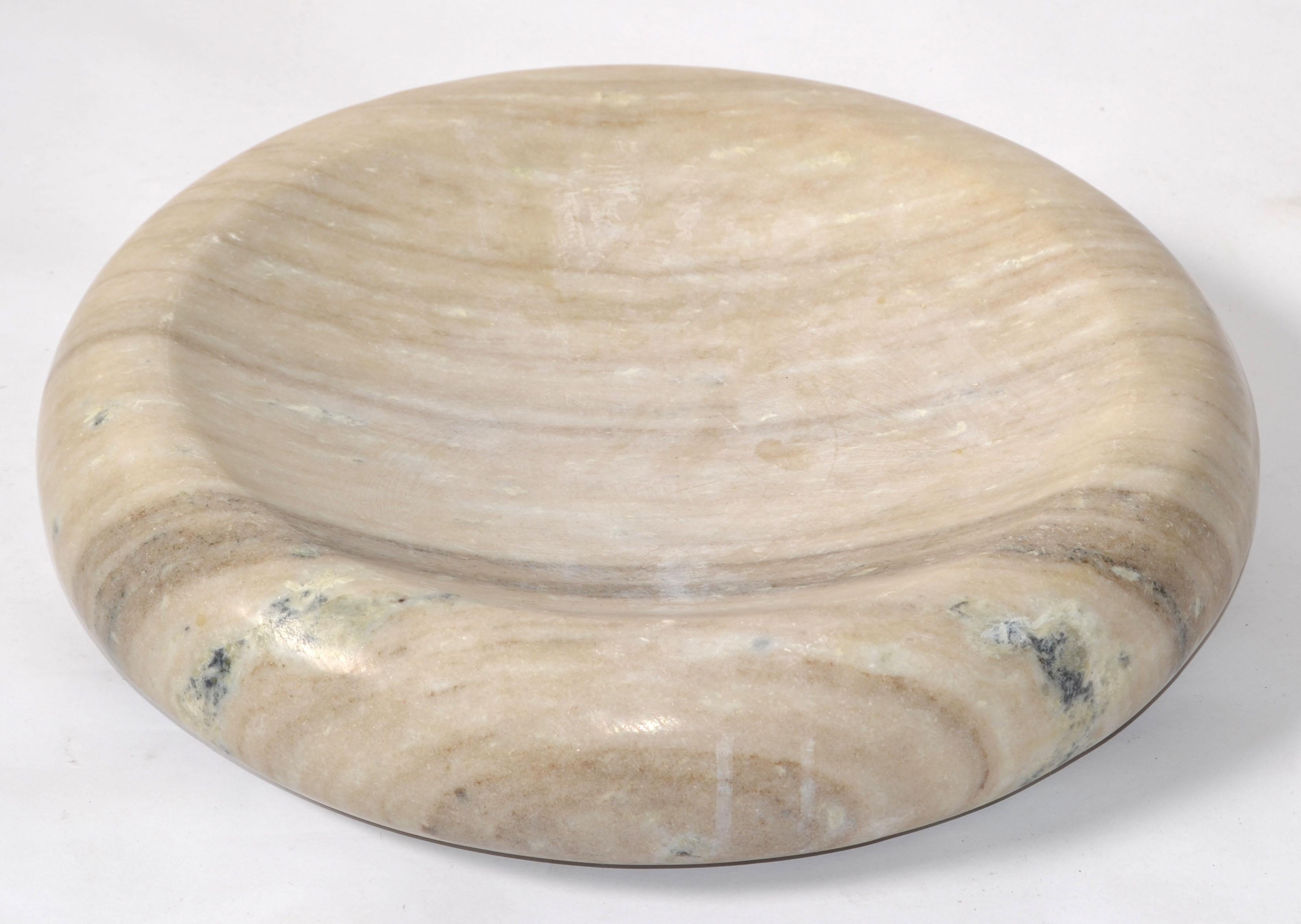 14 Zoll Moderne Schale aus braunem Carrara-Marmor, Mid-Century Modern, Tafelaufsatz, Italien (Handgeschnitzt) im Angebot