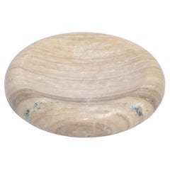 14 Inches Mid-Century Modern Round Tan Carrara Marble Bowl Centerpiece Italy