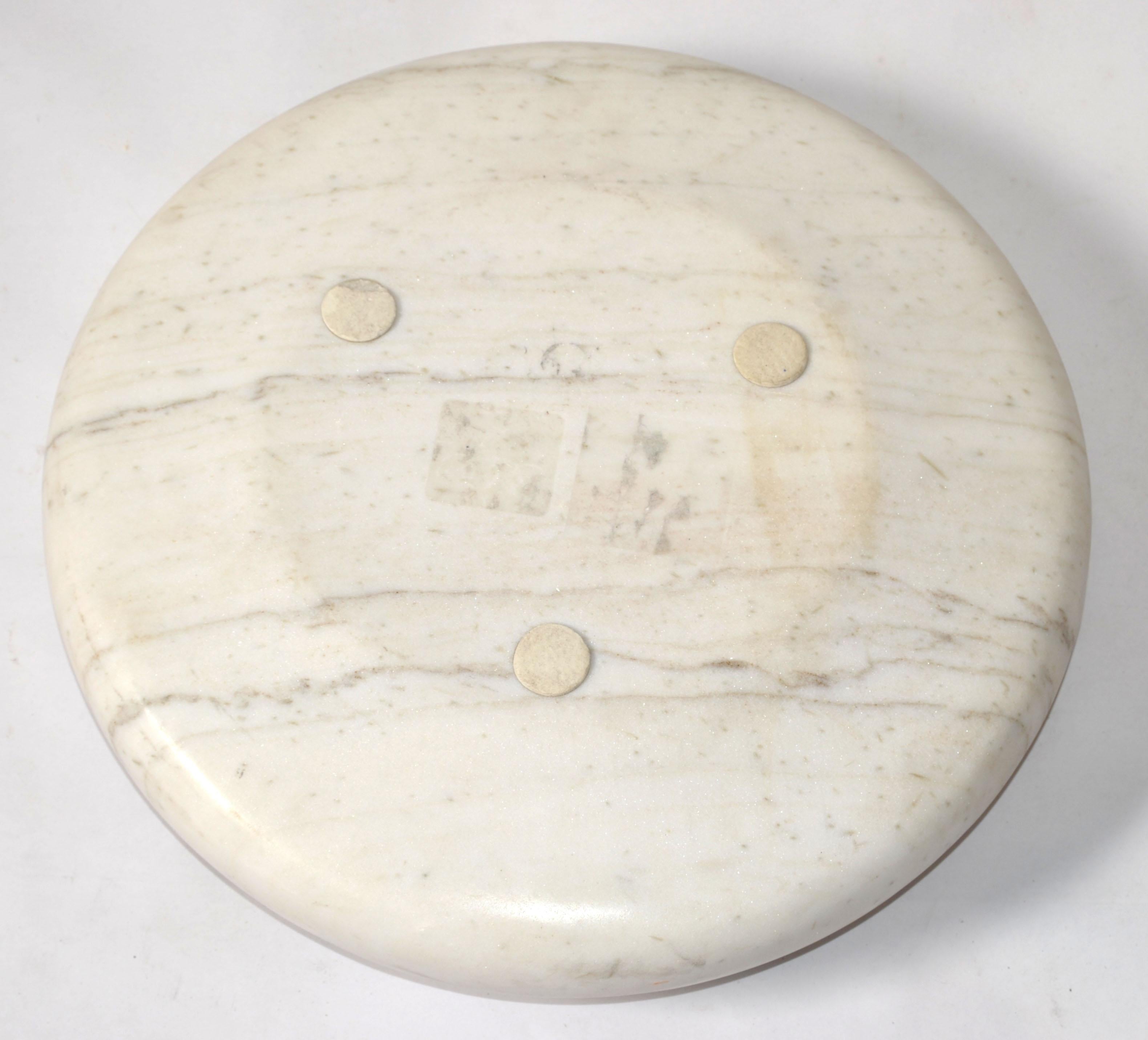 14 pollici Mid-Century Modern Round White Carrara Marble Bowl Centerpiece Italia in vendita 6