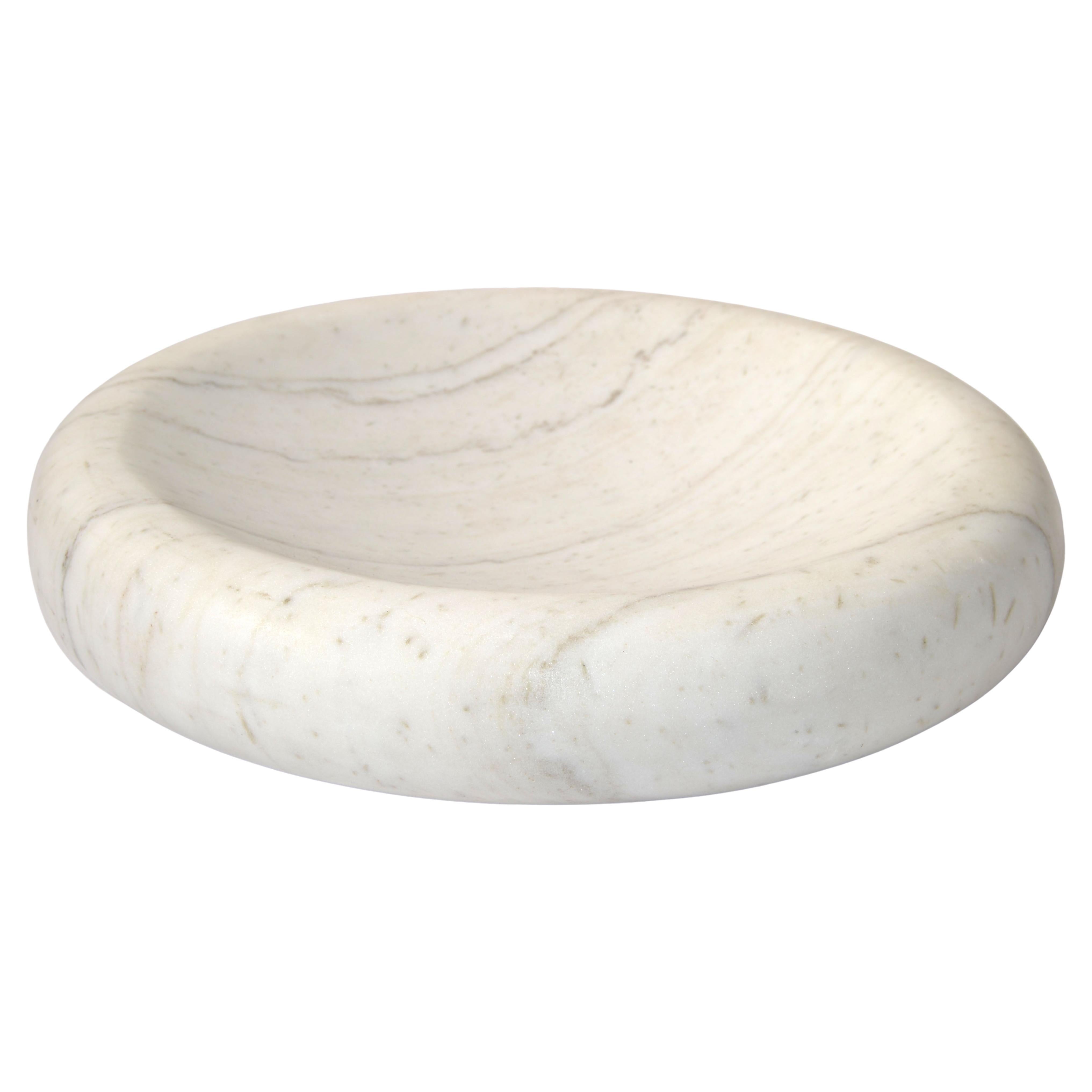 14 Zoll Moderne Schale aus weißem Carrara-Marmor Mid-Century Modern Tafelaufsatz Italien