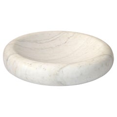Centre de table en marbre blanc de Carrare rond de 14 pouces, de style moderne du milieu du siècle dernier, Italie