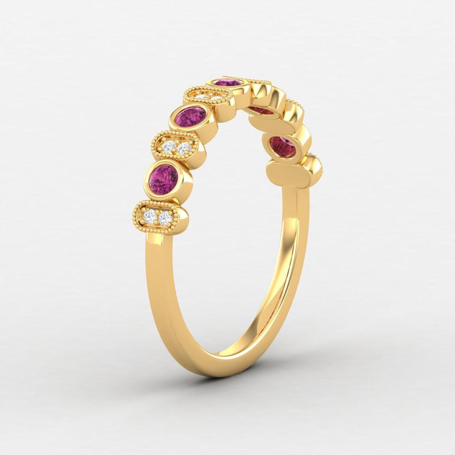 14 K Gold Diamond Ring / Rubellite Tourmaline Ring / Cluster Band For Sale 2