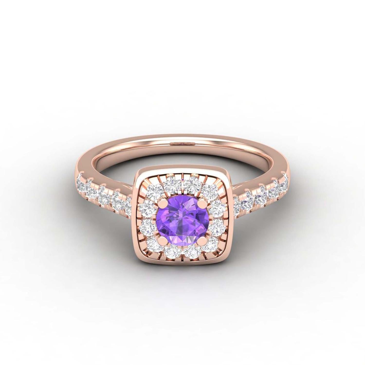 14 K Gold Amethyst Ring / 2 MM Round Diamond Solitaire Ring / Ring for Her For Sale 1