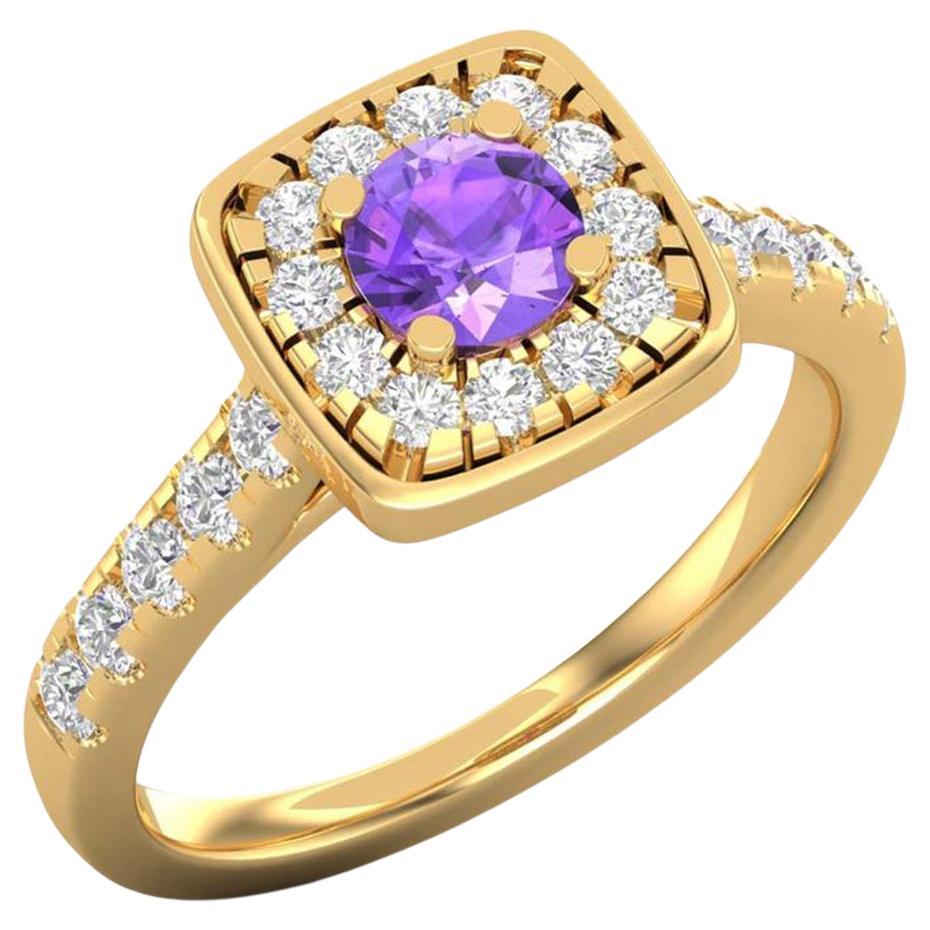 14 K Gold Amethyst Ring / 2 MM Round Diamond Solitaire Ring / Ring for Her For Sale