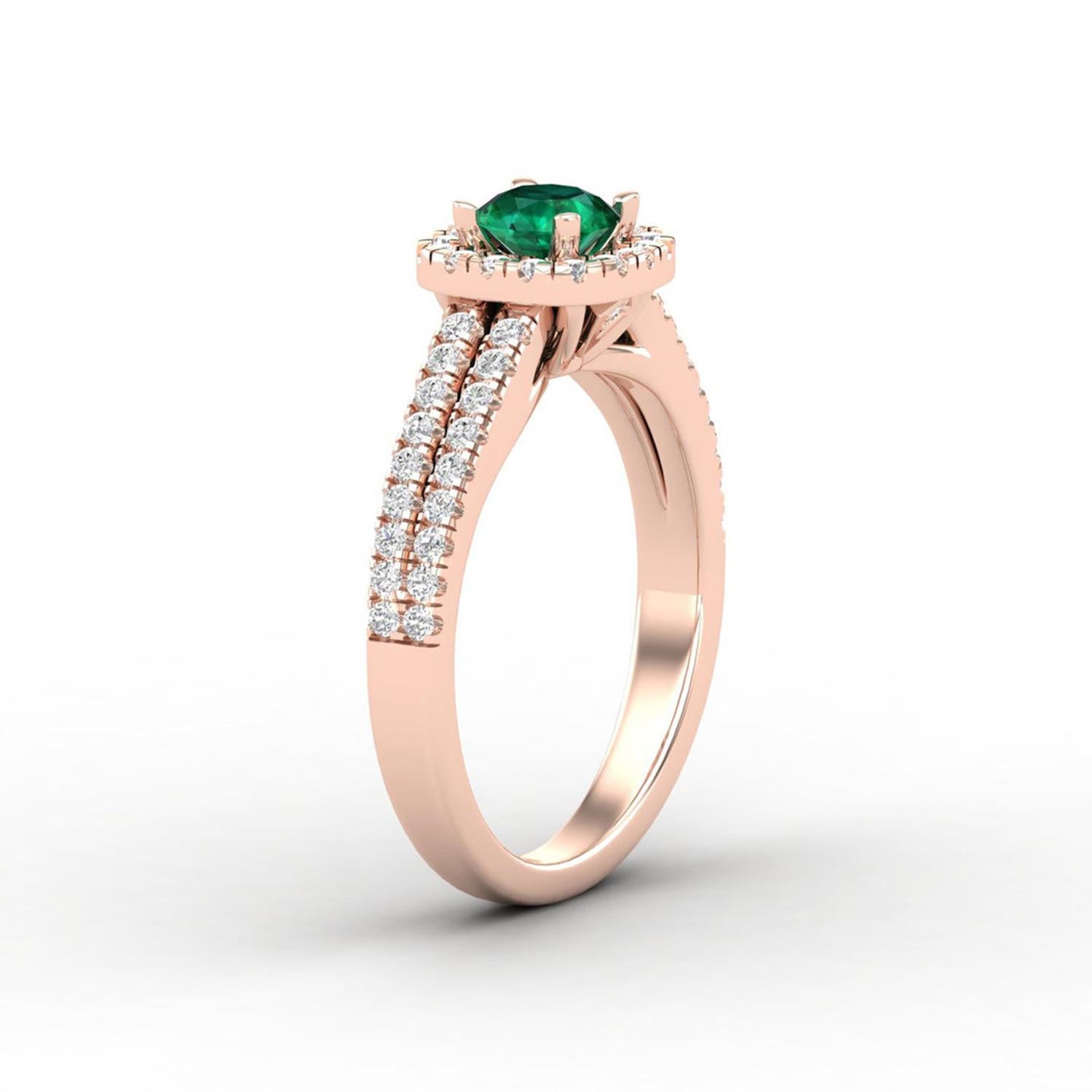 Modern 14 K Gold Green Emerald Ring / Diamond Solitaire Ring / Ring for Her For Sale