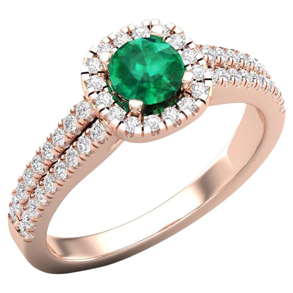 Bague solitaire en or 14 carats avec émeraude verte et diamants pour elle en vente