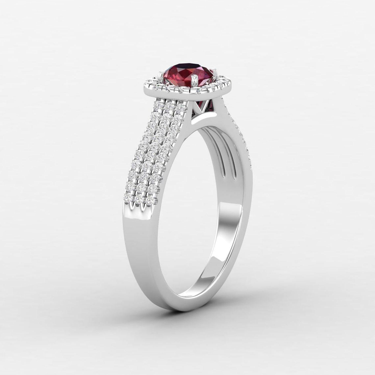 Moderne Bague solitaire en or 14 carats avec rubis rose et diamants pour elle en vente