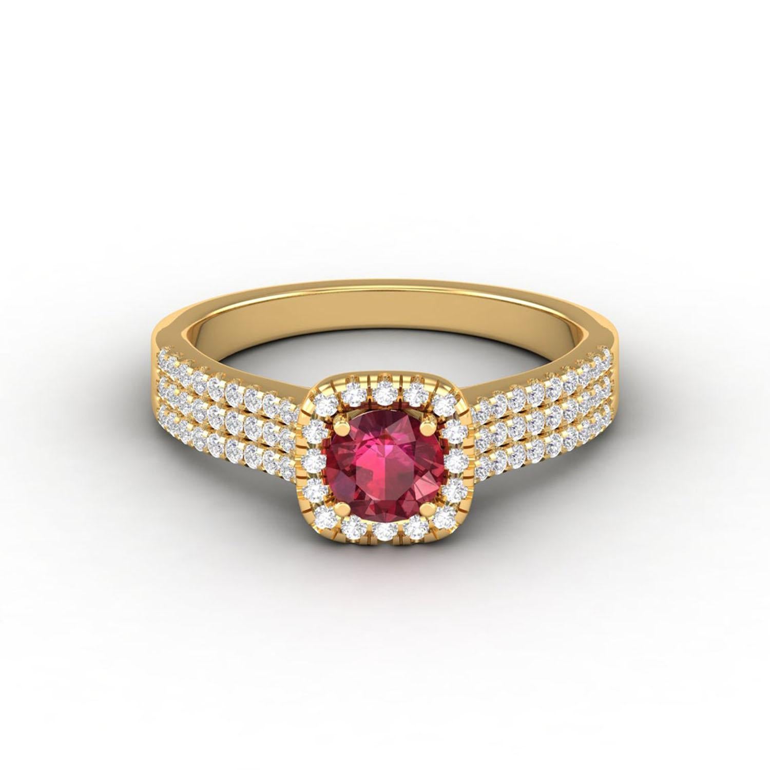 Bague solitaire en or 14 carats avec rubis rose et diamants pour elle Pour femmes en vente