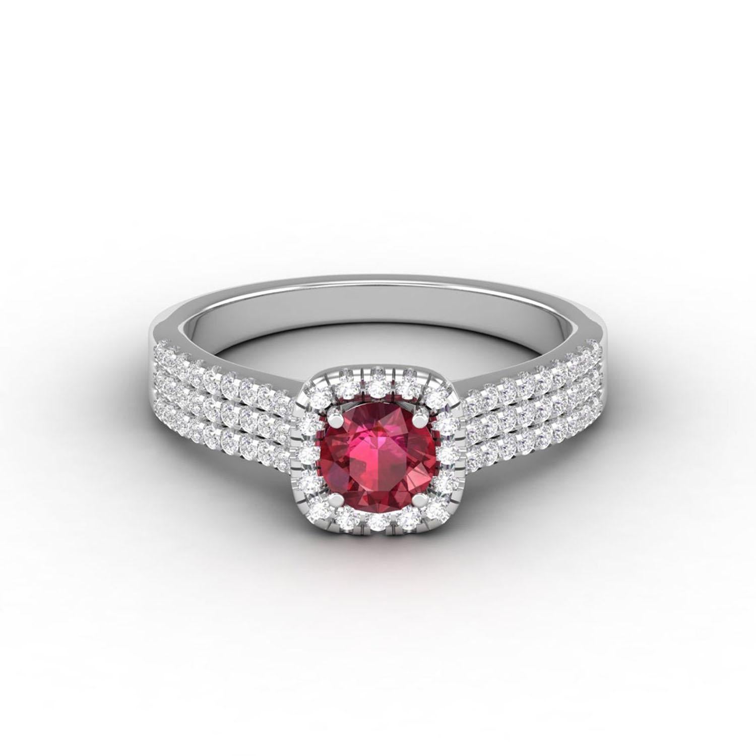 Bague solitaire en or 14 carats avec rubis rose et diamants pour elle en vente 1