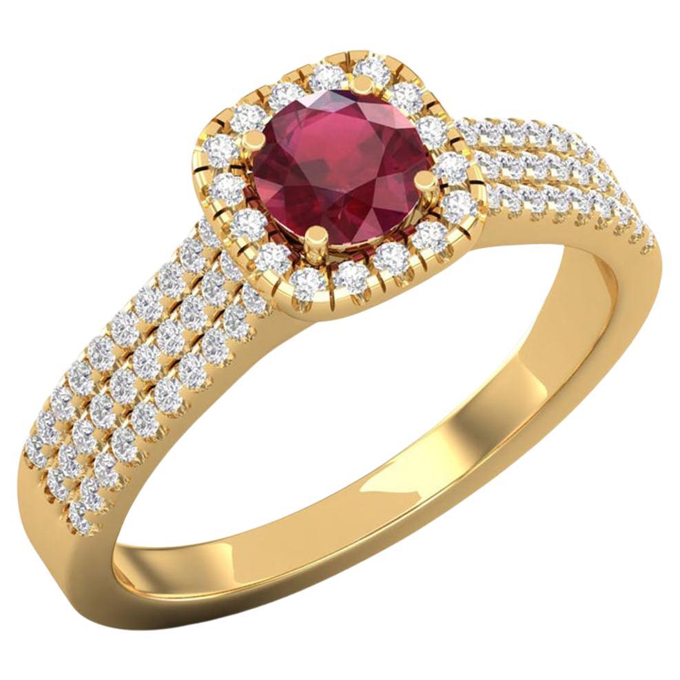 Bague solitaire en or 14 carats avec rubis rose et diamants pour elle en vente