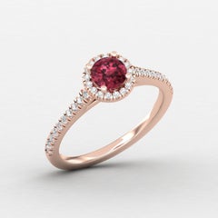 14 K Gold Rhodolite Garnet Ring / Diamond Solitaire Ring / Ring for Her