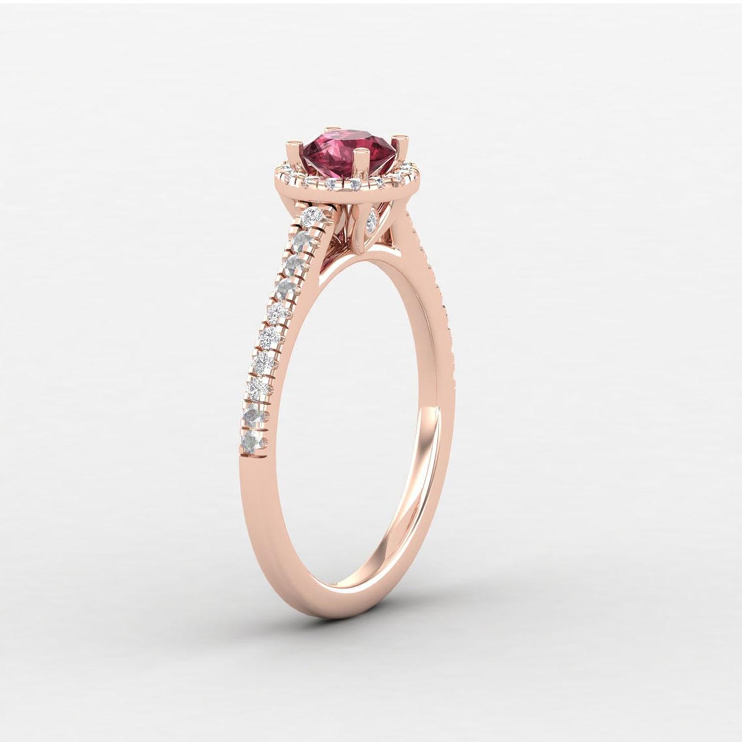 14 K Gold Rhodolith Granat Ring / Diamant Solitär Ring für ihr (Moderne) im Angebot