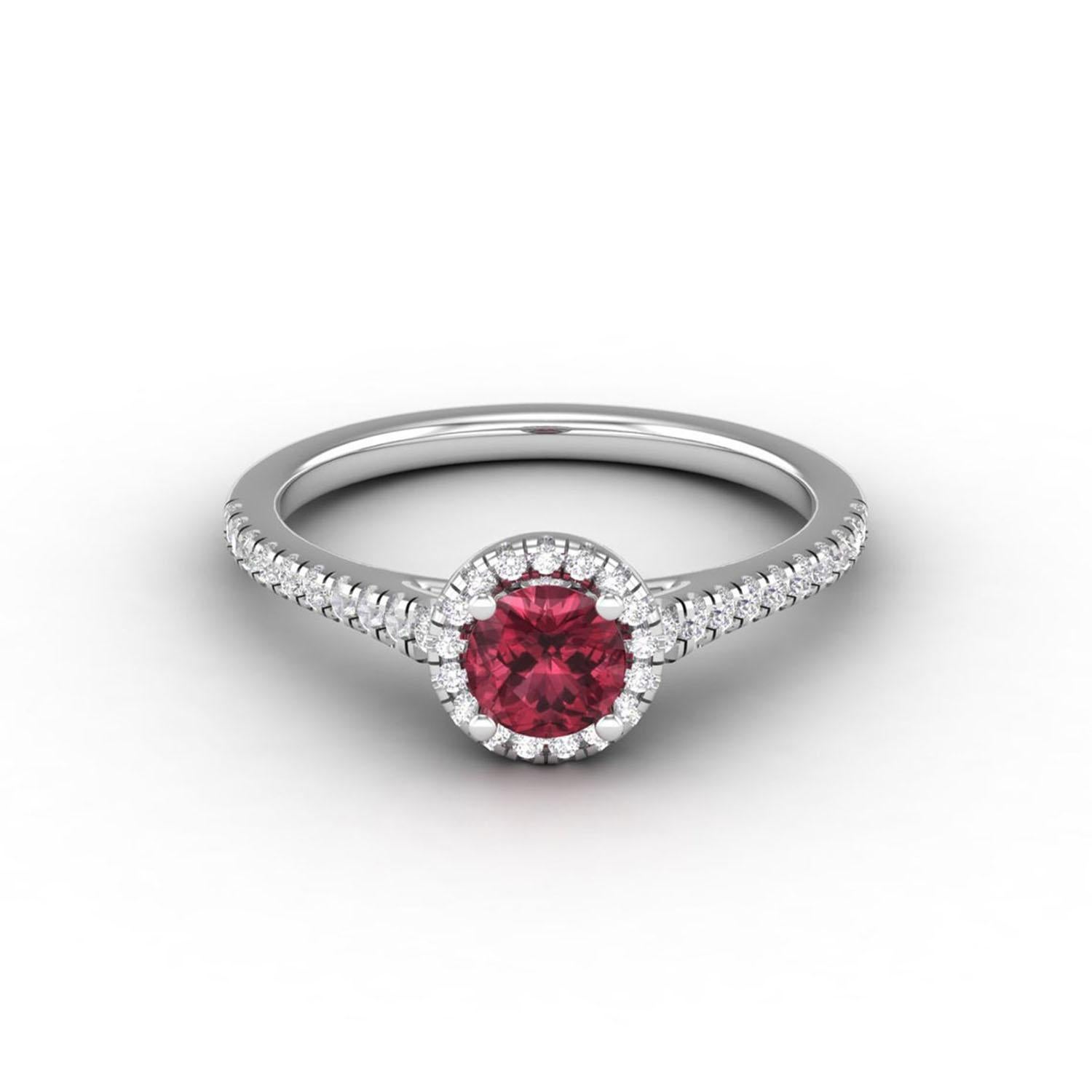 14 K Gold Rhodolith Granat Ring / Diamant Solitär Ring für ihr (Rundschliff) im Angebot