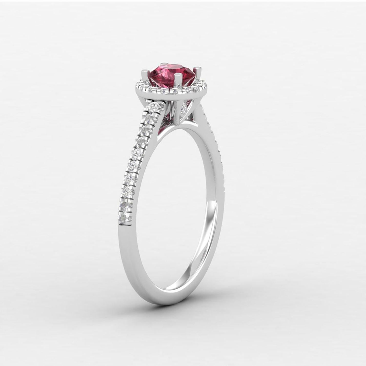 14 K Gold Rhodolith Granat Ring / Diamant Solitär Ring für ihr Damen im Angebot
