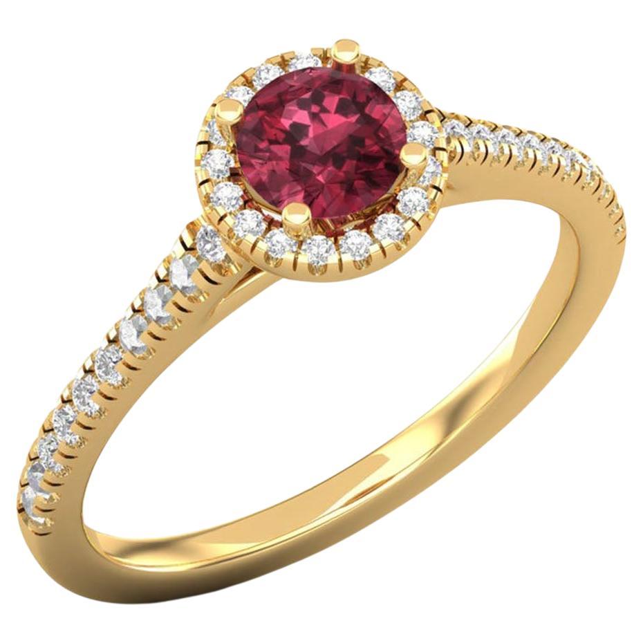 14 K Gold Rhodolith Granat Ring / Diamant Solitär Ring für ihr im Angebot