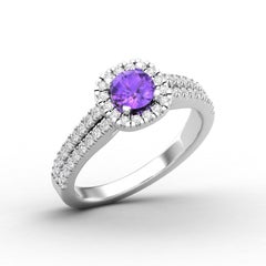 14 K Gold Round Amethyst Ring / Round Diamond Ring / Solitaire Ring