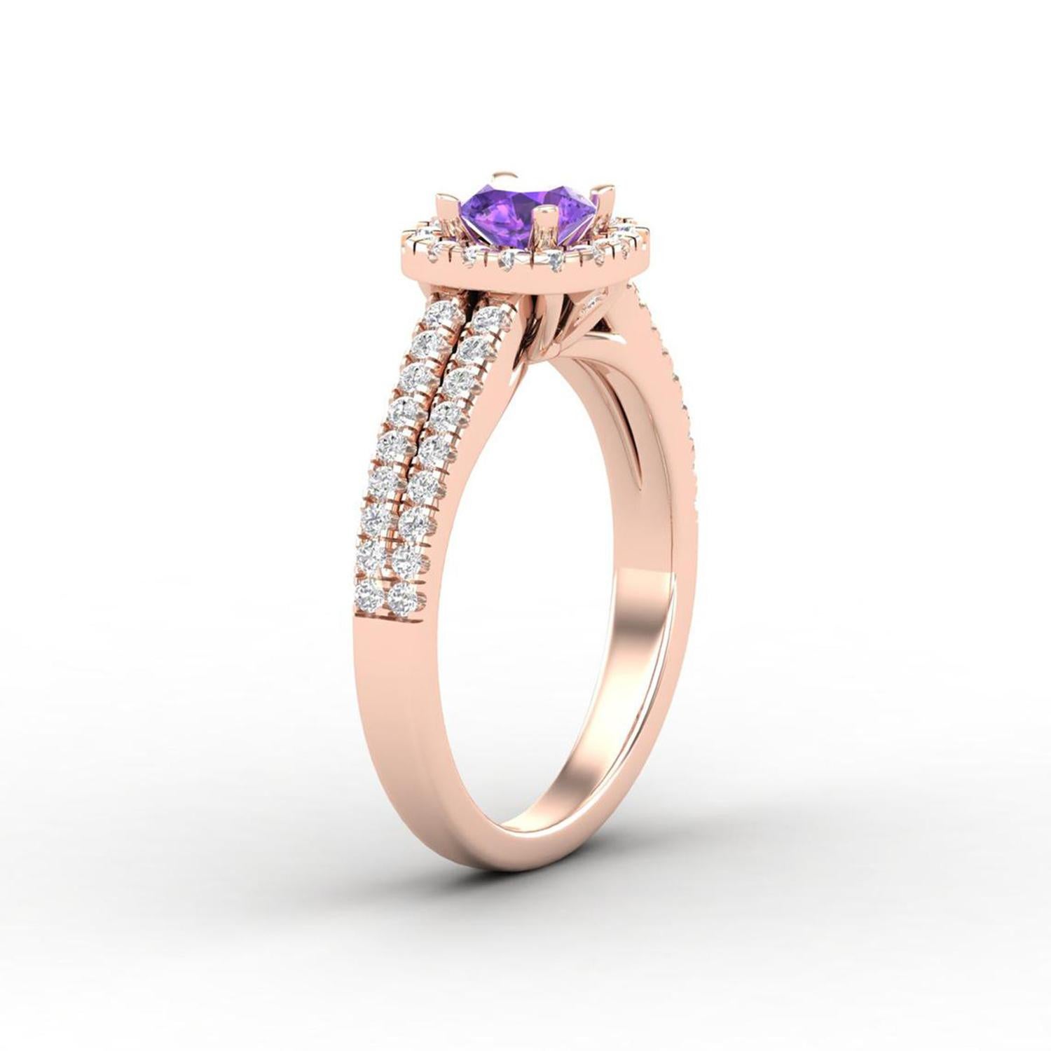 14 K Gold Round Amethyst Ring / Round Diamond Ring / Solitaire Ring For Sale 1
