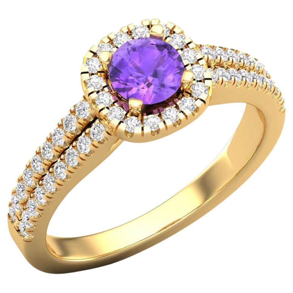 14 K Gold Round Amethyst Ring / Round Diamond Ring / Solitaire Ring For Sale