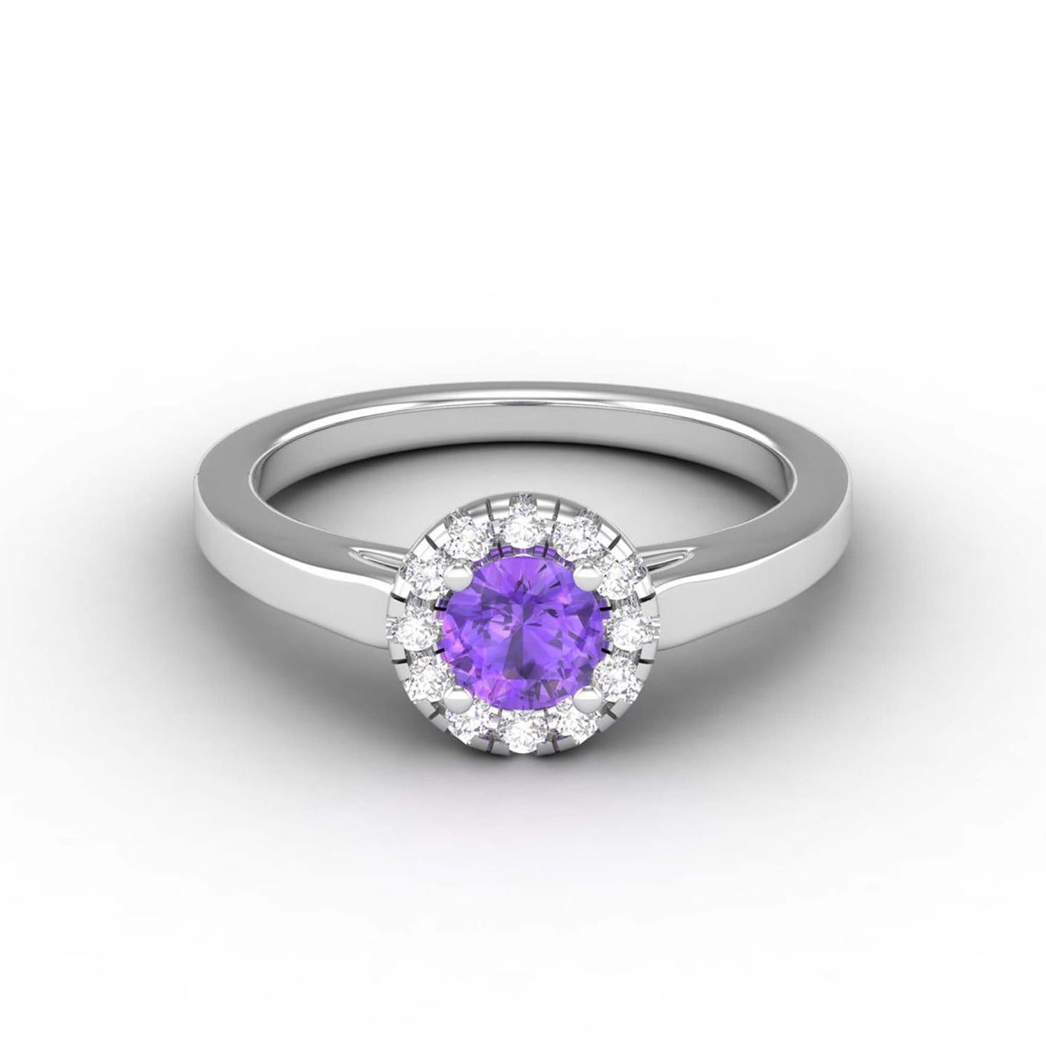 Round Cut 14 K Gold Round Amethyst Ring / Round Diamond Ring / Solitaire Ring For Sale