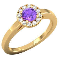 Used 14 K Gold Round Amethyst Ring / Round Diamond Ring / Solitaire Ring