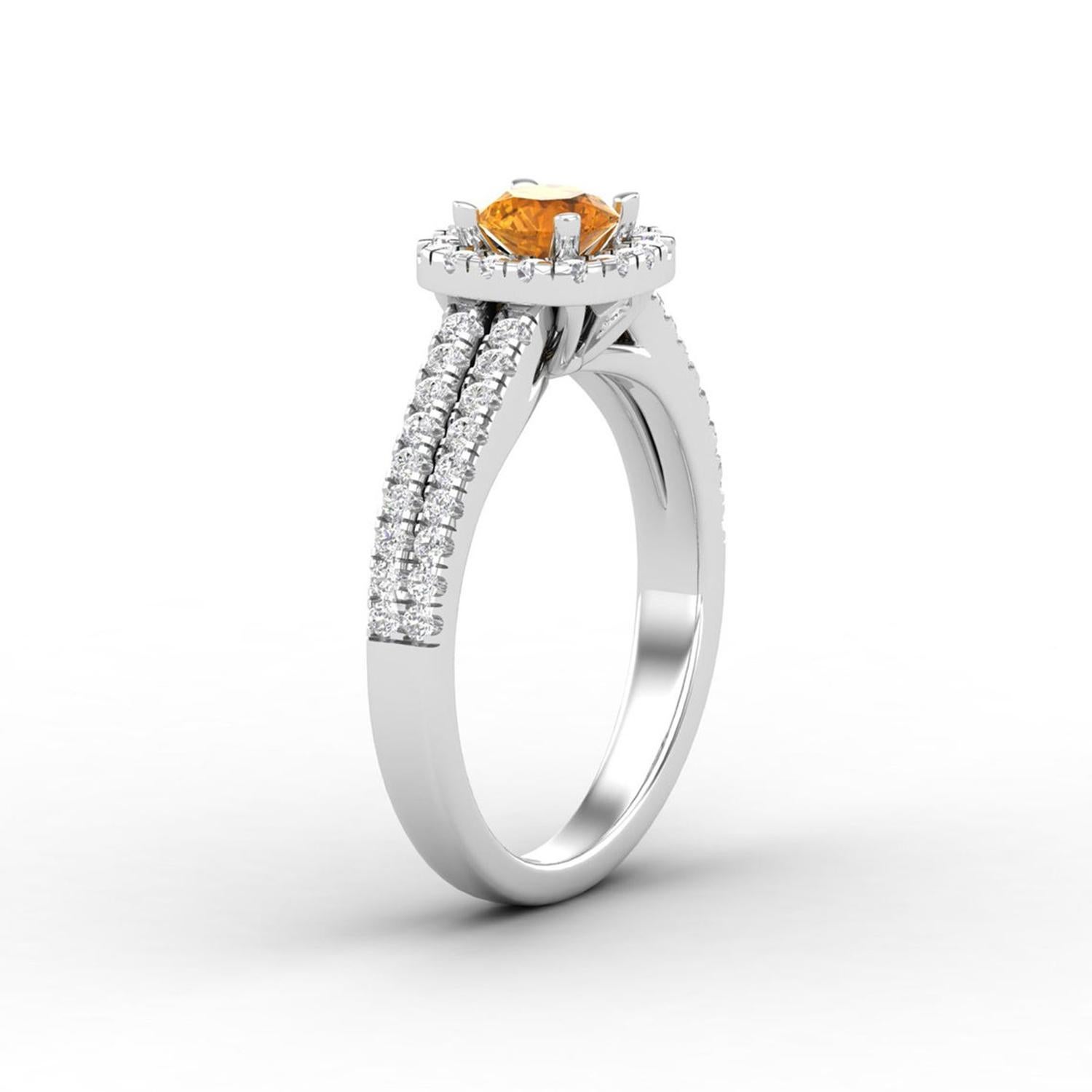 Modern 14 K Gold Round Citrine Ring / Round Diamond Ring / Solitaire Ring For Sale