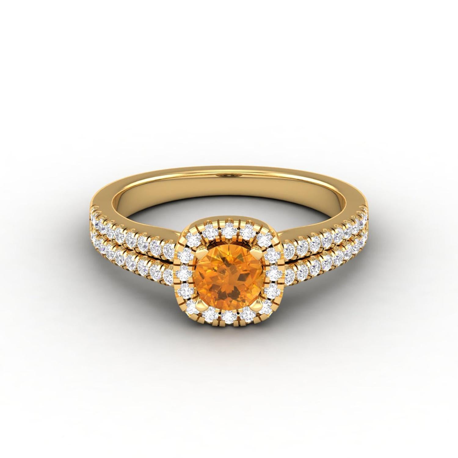 Round Cut 14 K Gold Round Citrine Ring / Round Diamond Ring / Solitaire Ring For Sale