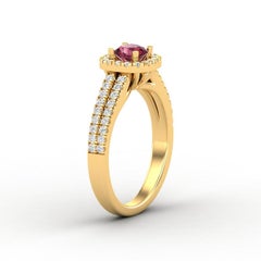 14 K Gold 5 MM Round Garnet Ring / 1.2 MM Round Diamond Ring / Solitaire Ring