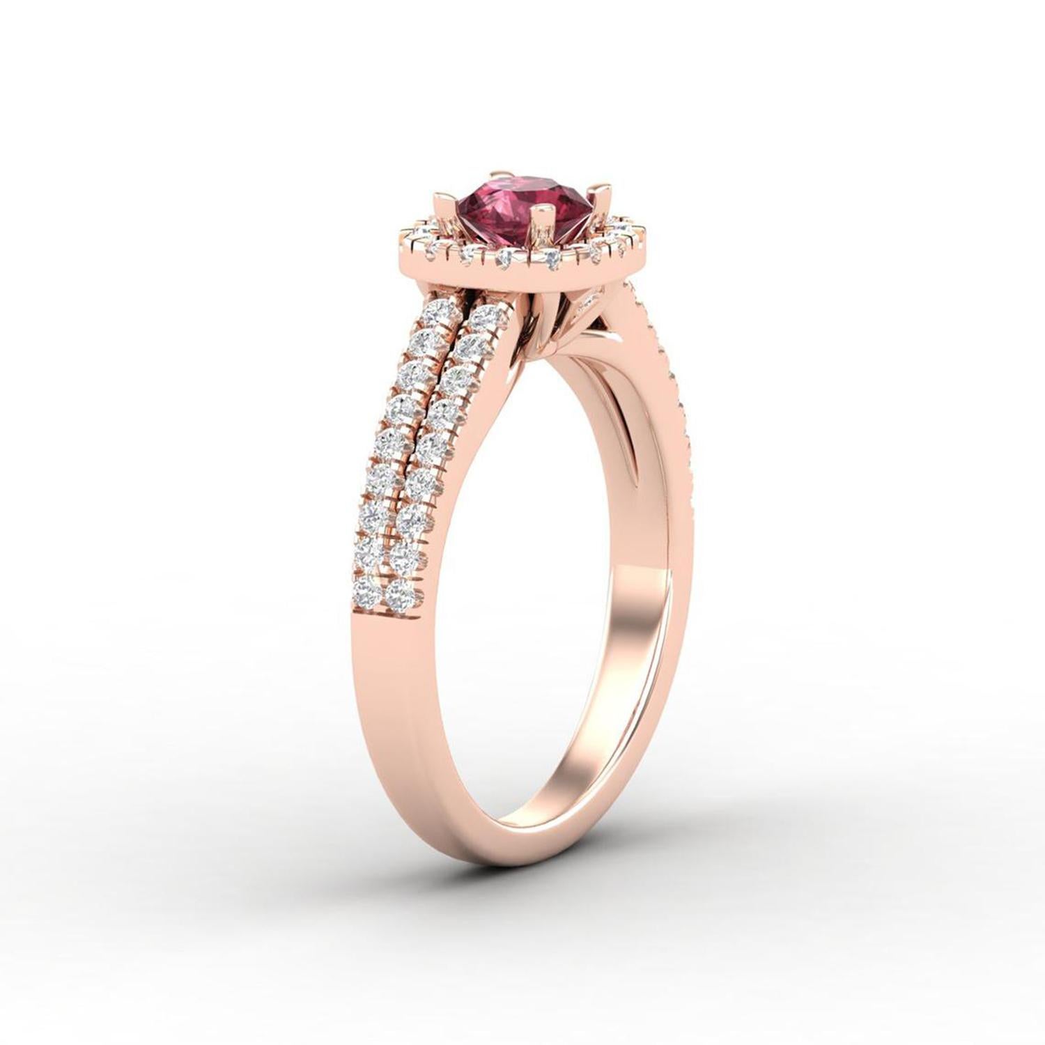 14 K Gold 5 MM Round Garnet Ring / 1.2 MM Round Diamond Ring / Solitaire Ring In New Condition For Sale In Jaipur, RJ