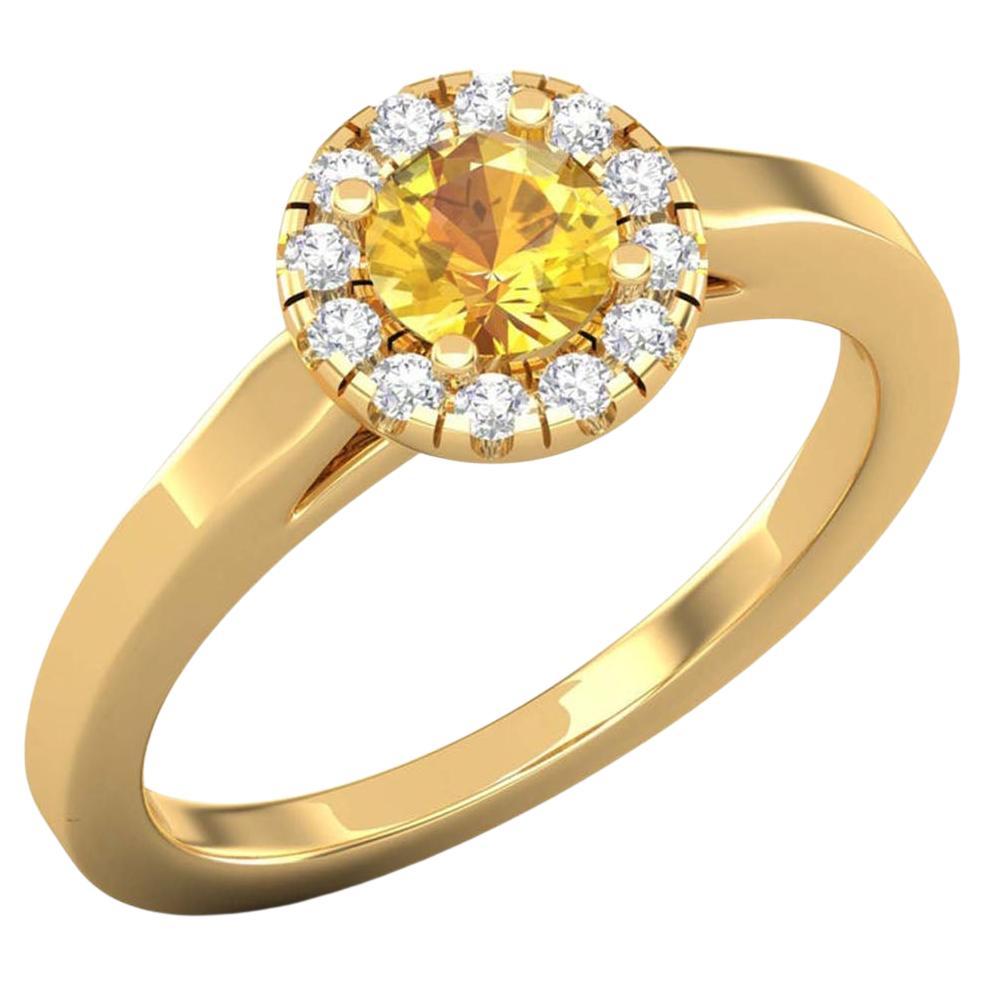 14 K Gold Round Sapphire Ring / Diamond Solitaire Ring / Ring for Her For Sale