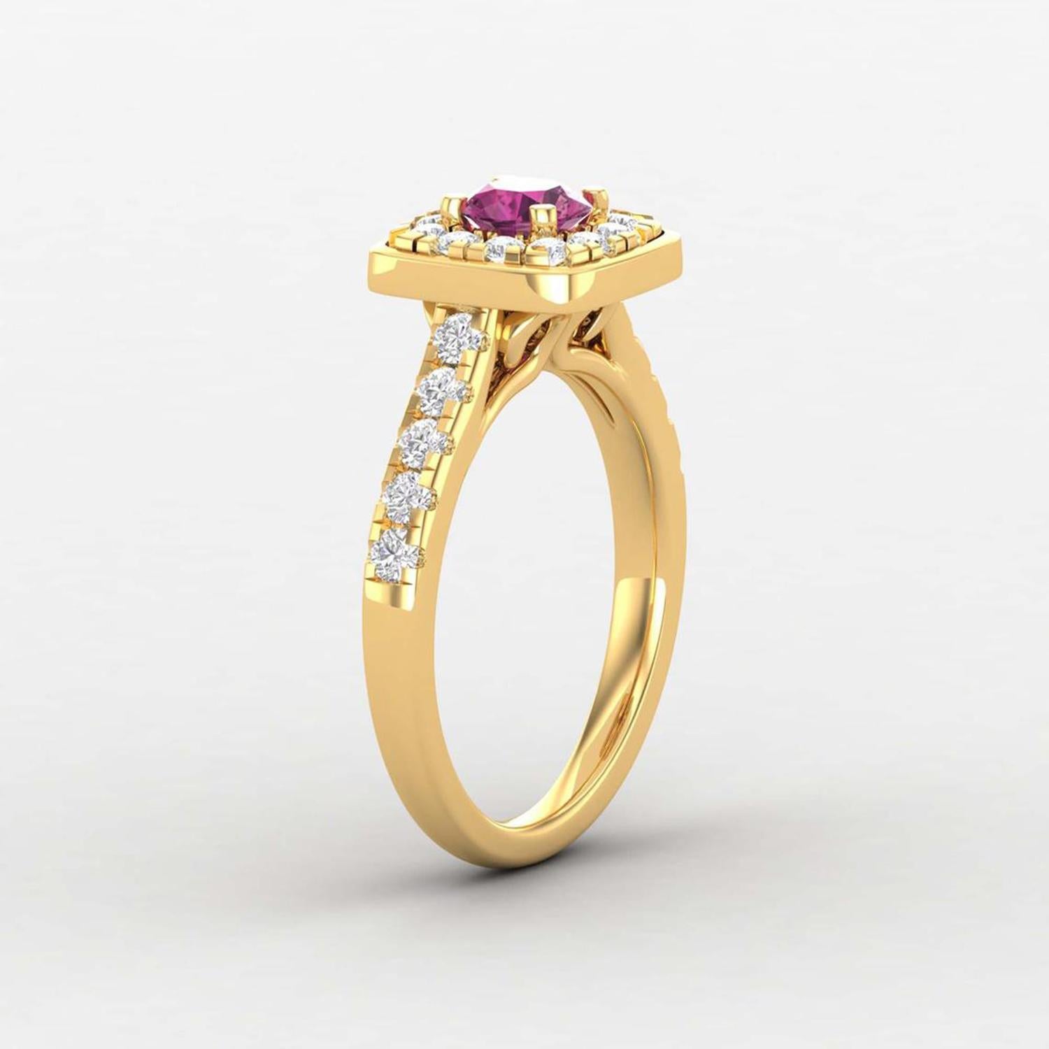 Modern 14 K Gold Rubellite Tourmaline Ring / Diamond Ring / Solitaire Ring For Sale