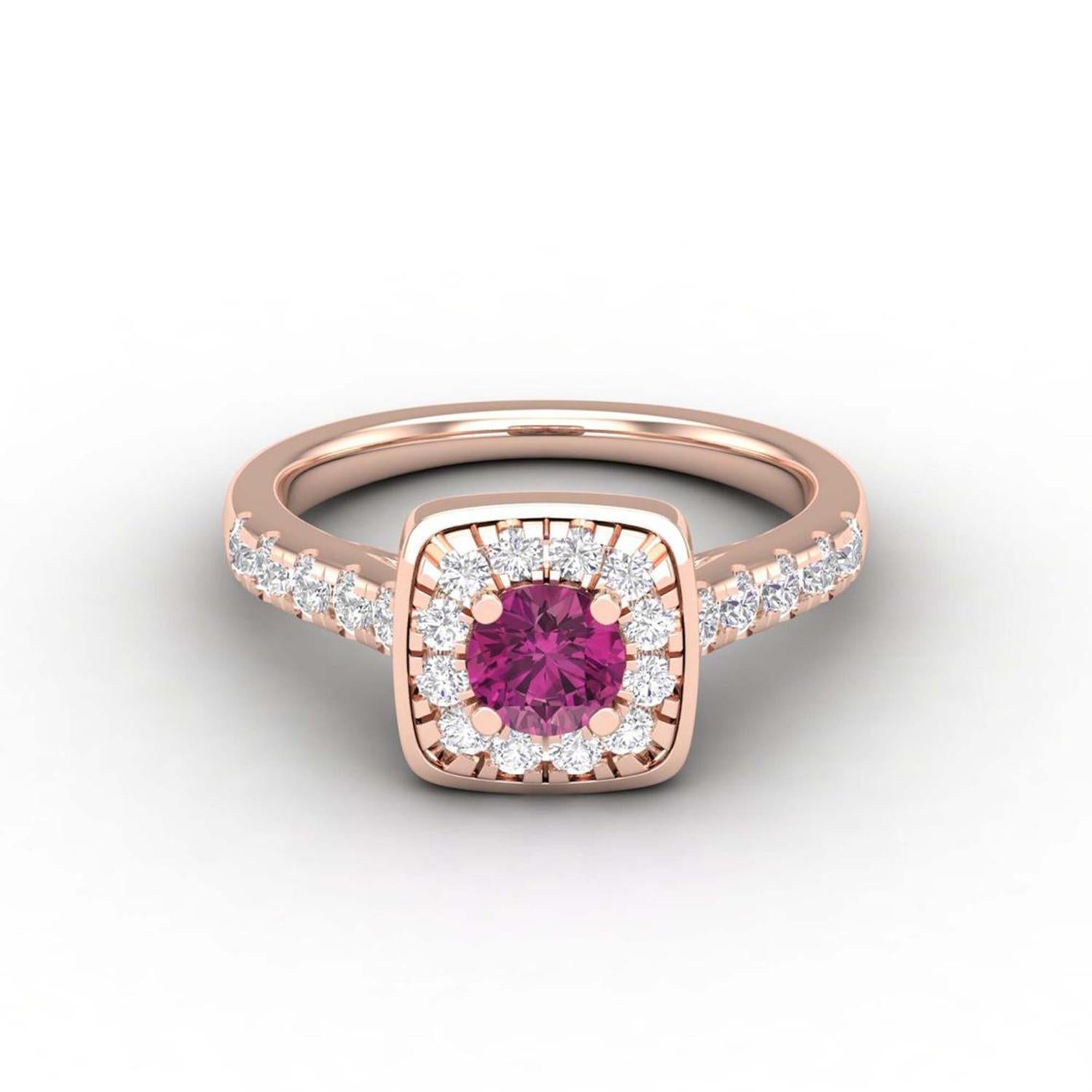 14 K Gold Rubellite Tourmaline Ring / Diamond Ring / Solitaire Ring For Sale 1