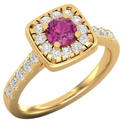 Bague solitaire en or 14 carats avec tourmaline rubellite et diamant