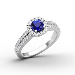 14 K Gold Sapphire Round Ring / Round Diamond Ring / Solitaire Ring