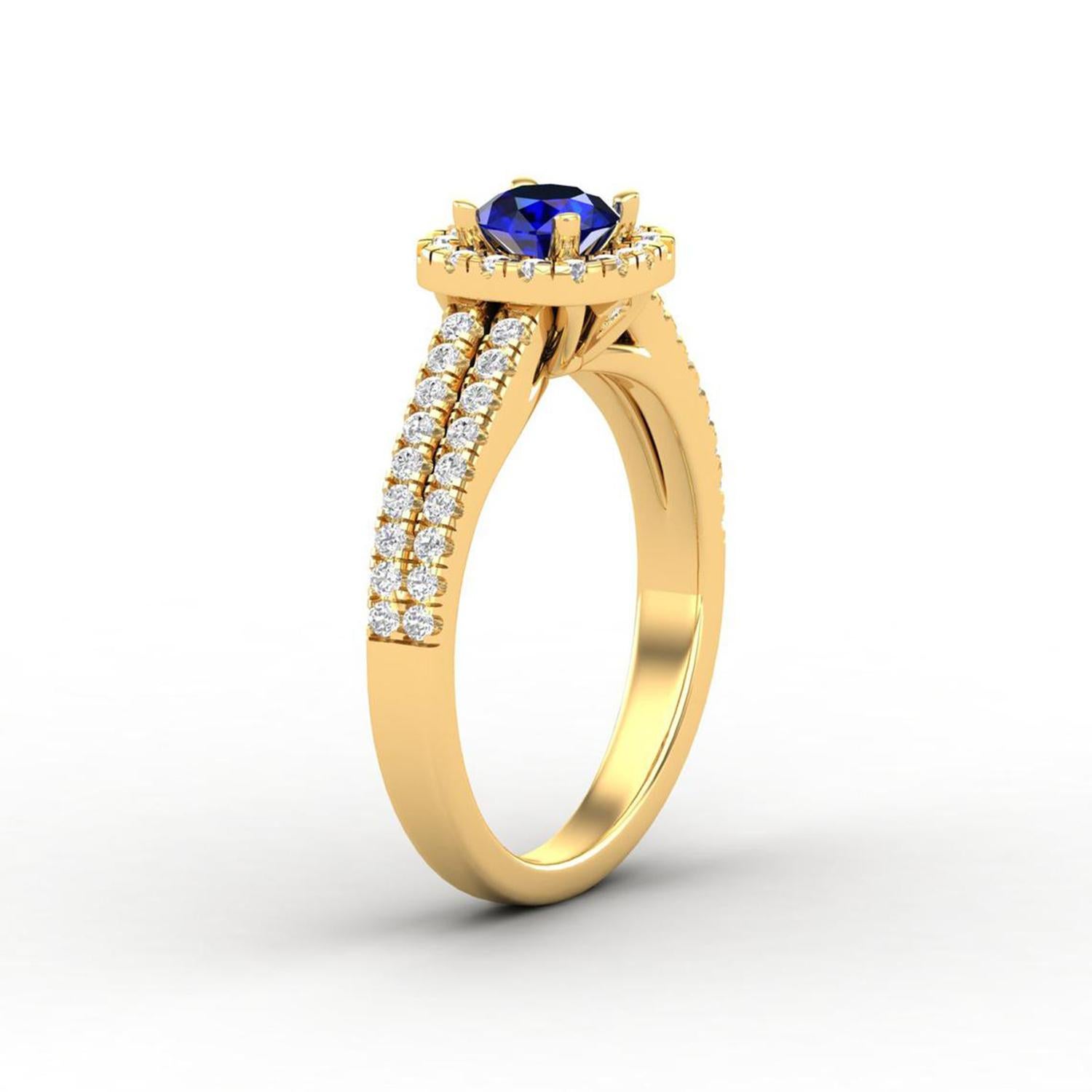 Modern 14 K Gold Sapphire Round Ring / Round Diamond Ring / Solitaire Ring For Sale