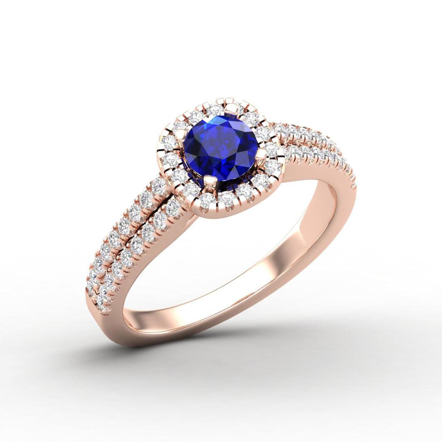 Round Cut 14 K Gold Sapphire Round Ring / Round Diamond Ring / Solitaire Ring For Sale