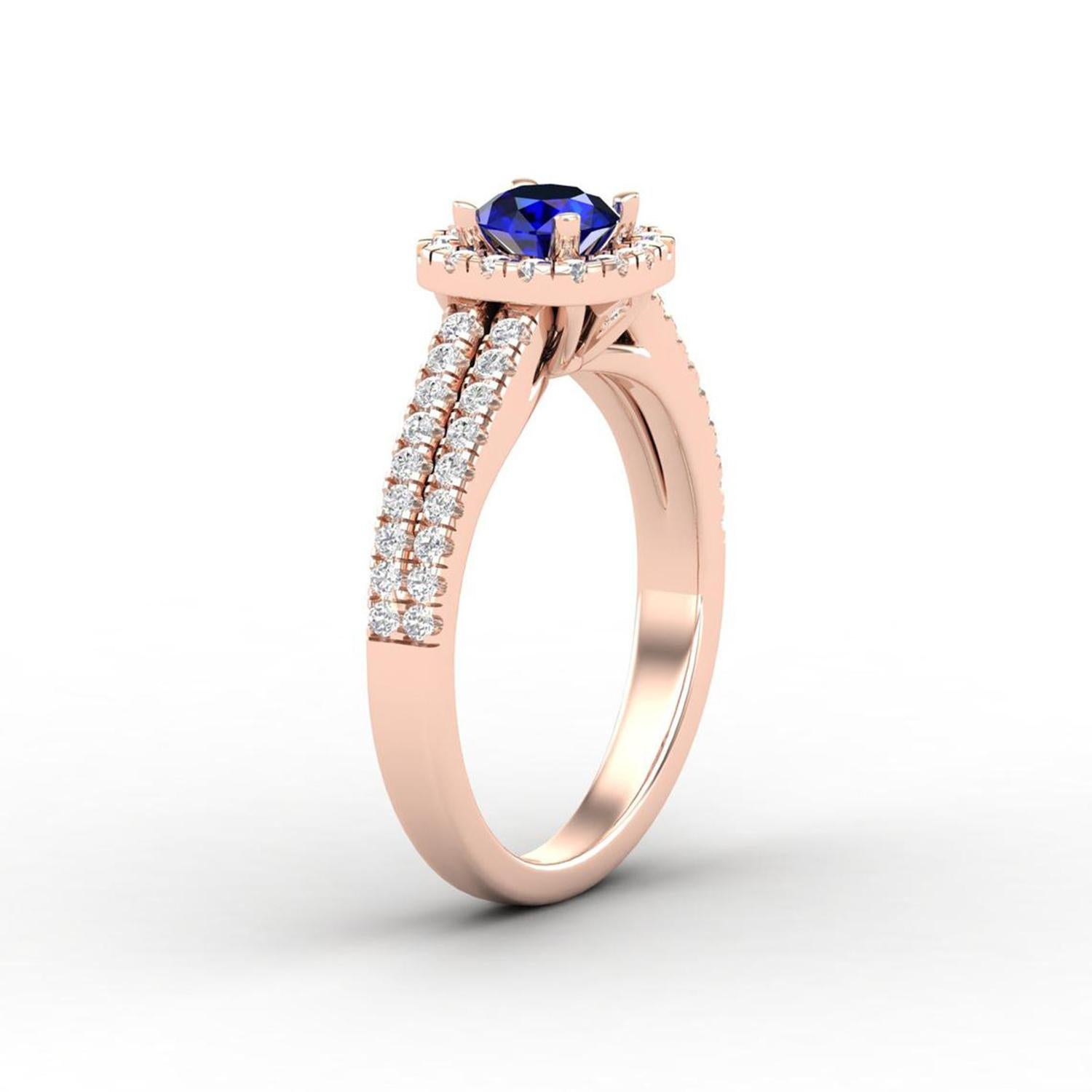 14 K Gold Sapphire Round Ring / Round Diamond Ring / Solitaire Ring In New Condition For Sale In Jaipur, RJ