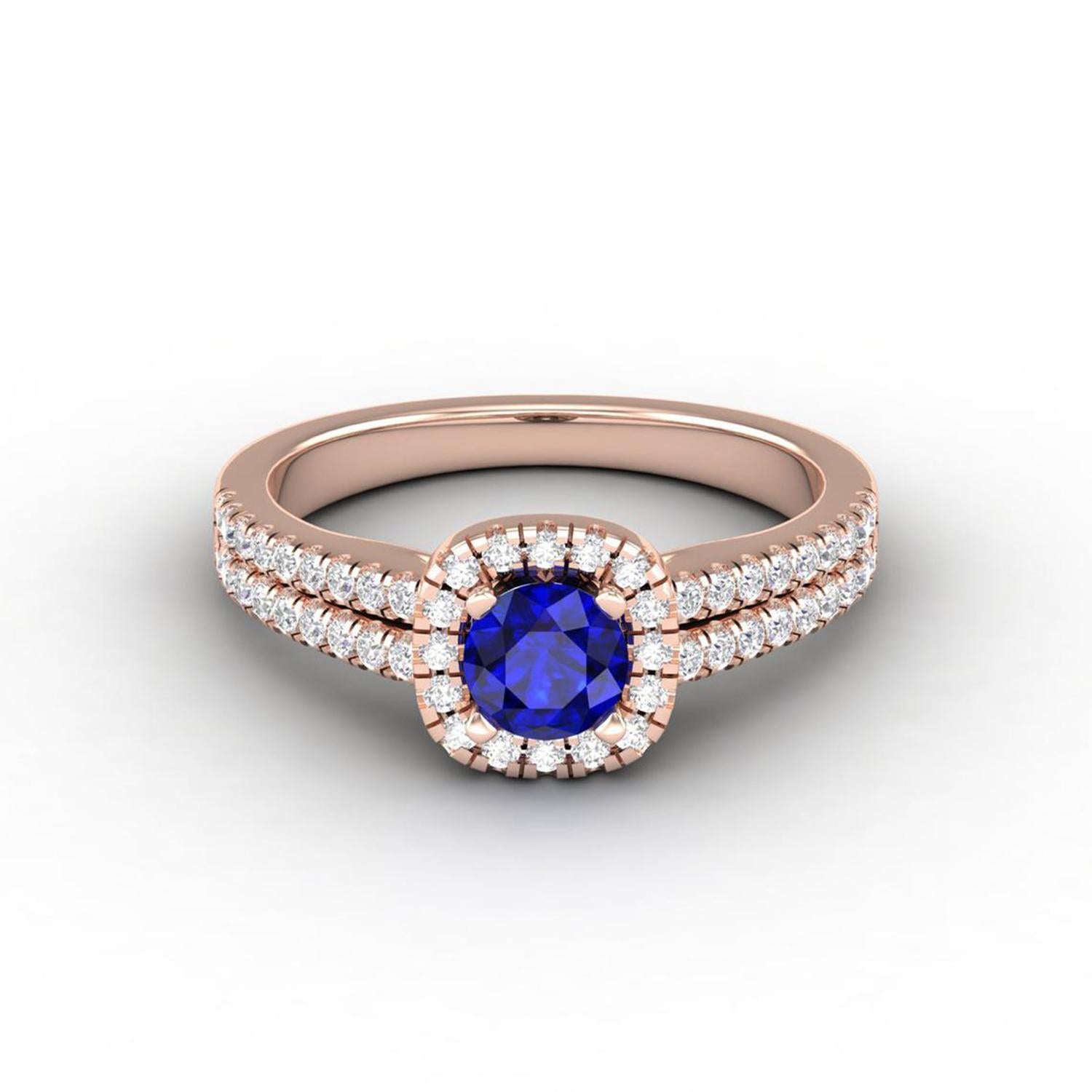 Women's or Men's 14 K Gold Sapphire Round Ring / Round Diamond Ring / Solitaire Ring For Sale