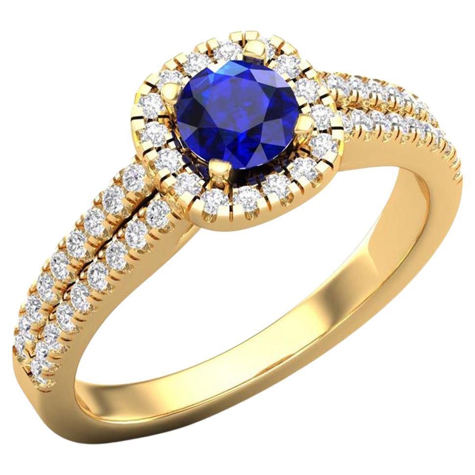 14 K Gold Sapphire Round Ring / Round Diamond Ring / Solitaire Ring For Sale